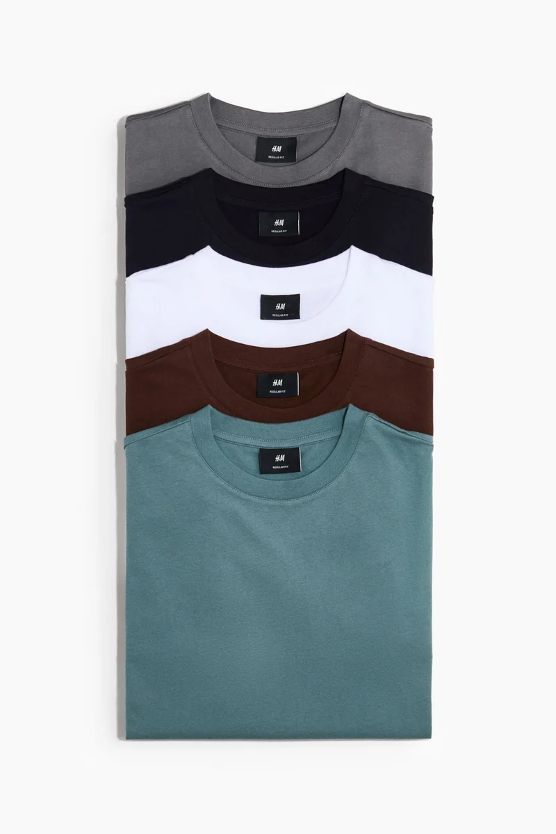 اتش اند ام تي-شيرت بقصة عادية - عبوة من 5 قطع